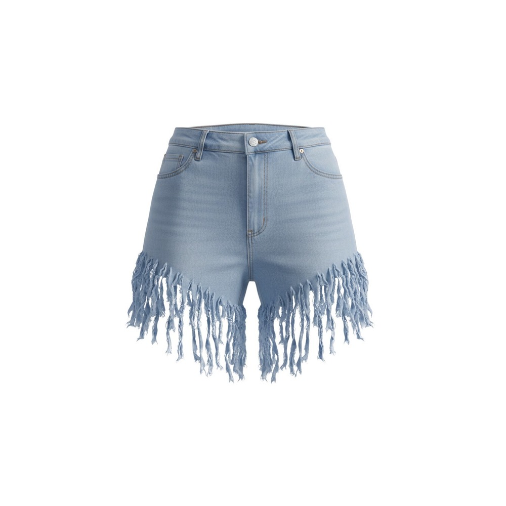JC JQ Denim Shorts Womens XL Blue High Waisted Fringe Tassel Distressed GS2309-L